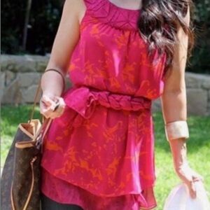 CAbi Vintage Vibrant Pink and Orange Floral Blouse